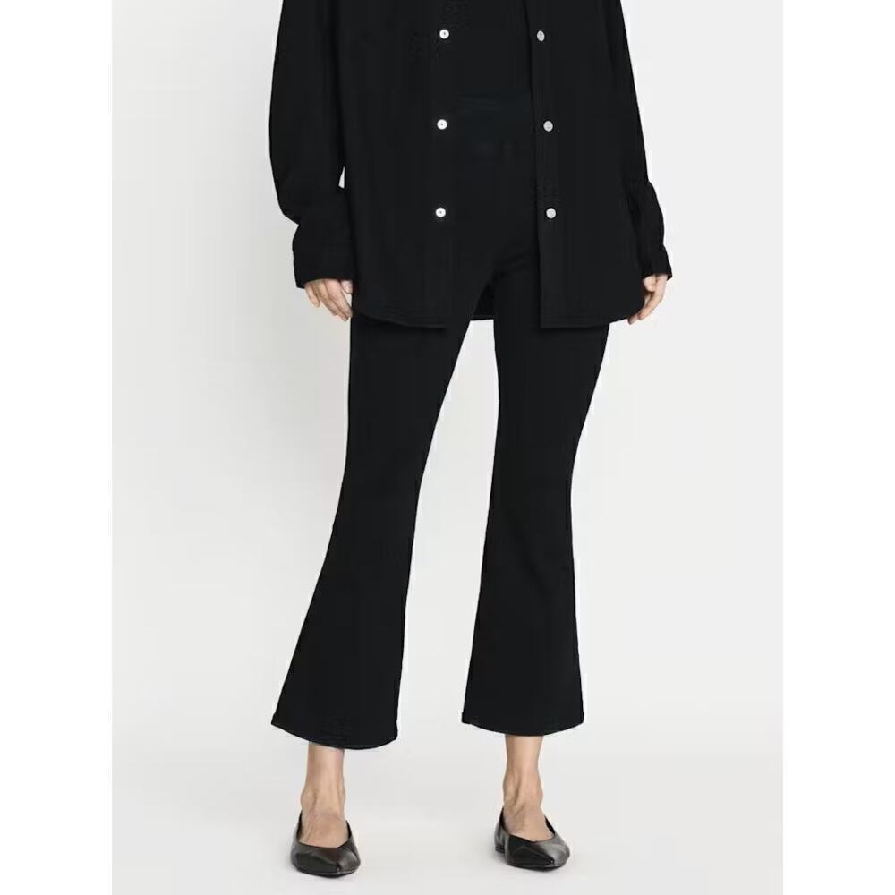 Frame The Jetset Crop Pants Mini Boot Cut Leg High Rise Denim Sheen Noir Black 2
